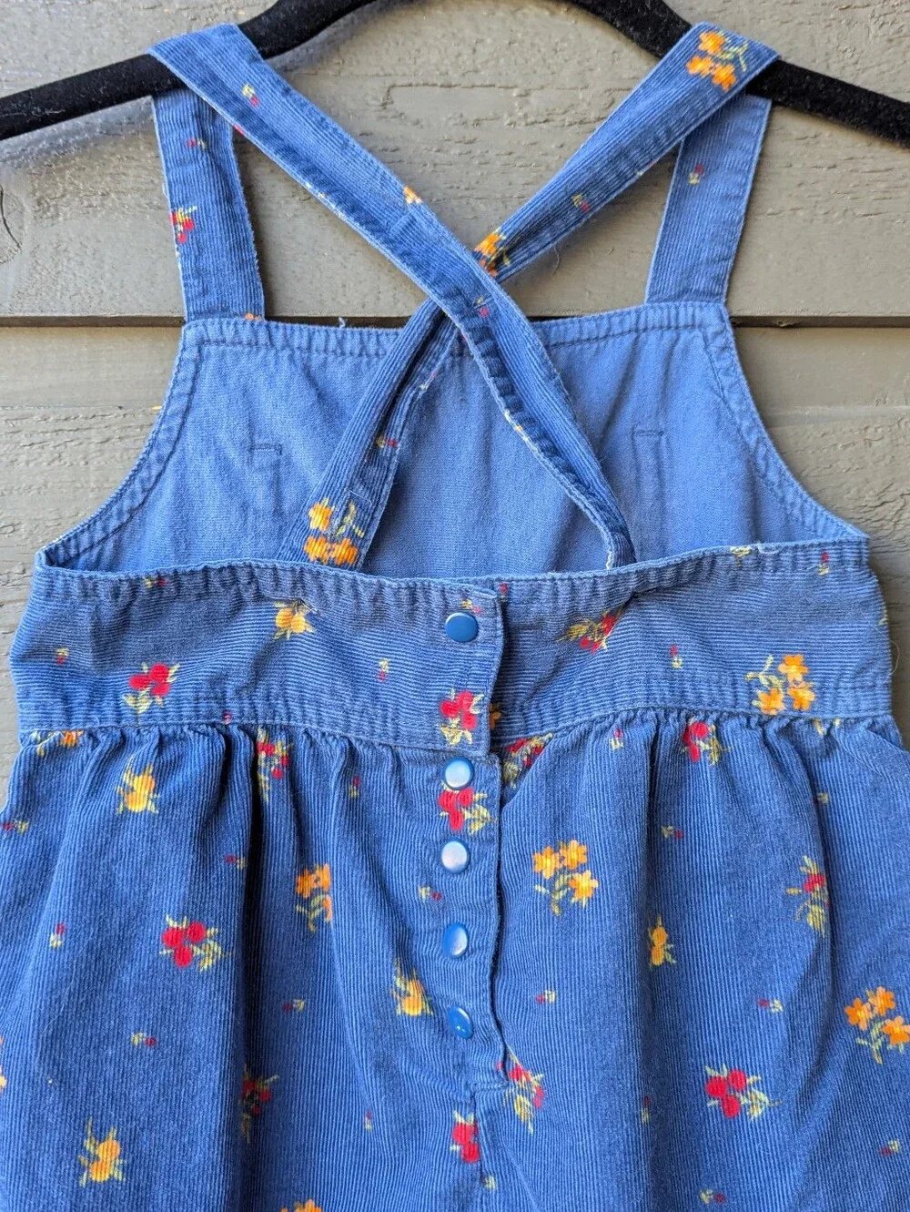 VTG 90s Gymboree Dark Blue Corduroy Floral Bib Overalls Size XS